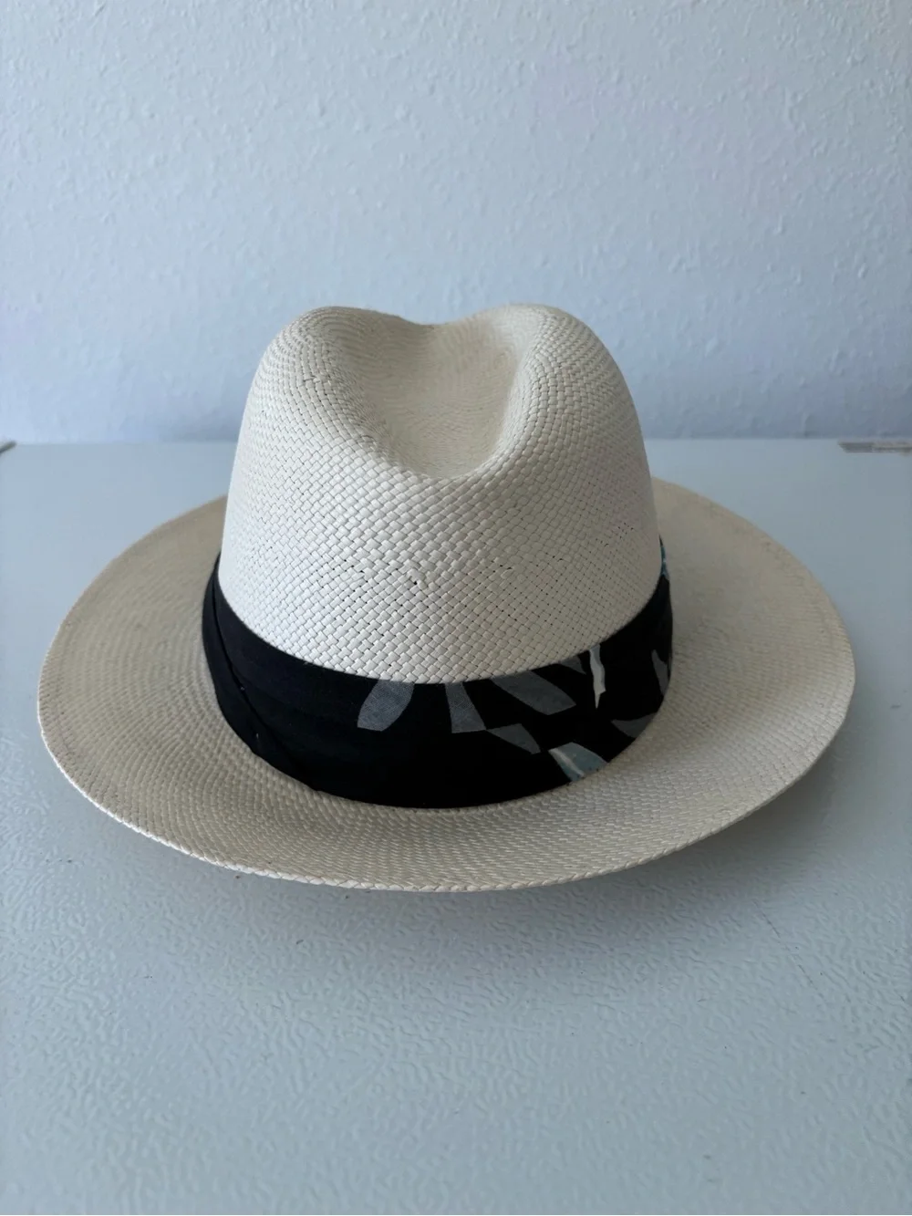 Cream Fedora Hat with Black Patterned Band - Men Grooming